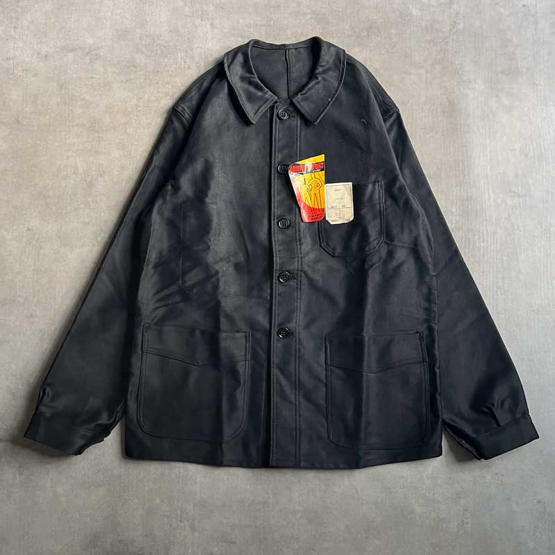 40-50'S ADOLRHE LAFONT Black Moleskin Work Jacket Dead Stock Made 40-50'S ADOLRHE LAFONT Black Moleskin Work Jacket Dead Stock Made