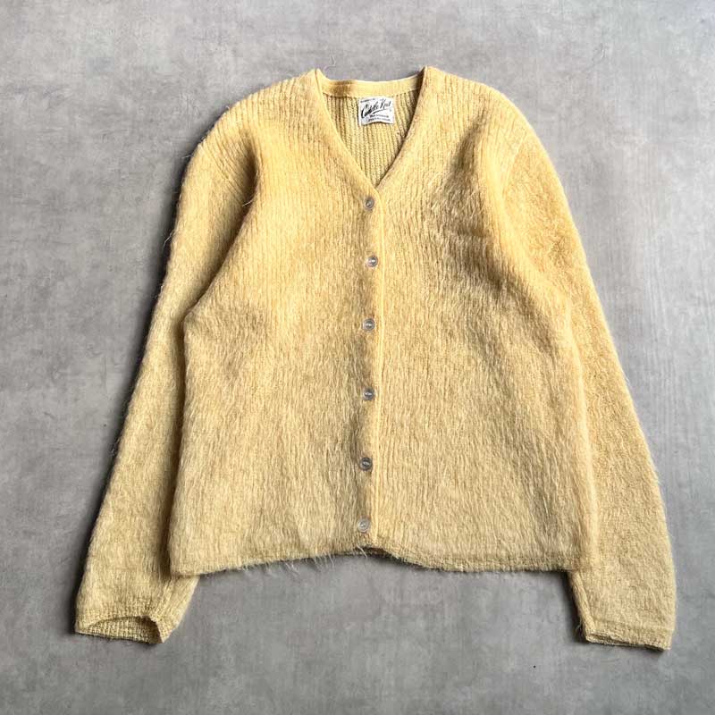 60'S Women's CUDDLE KNIT Mohair Cardigan YELLOW 60年代 ソリッド