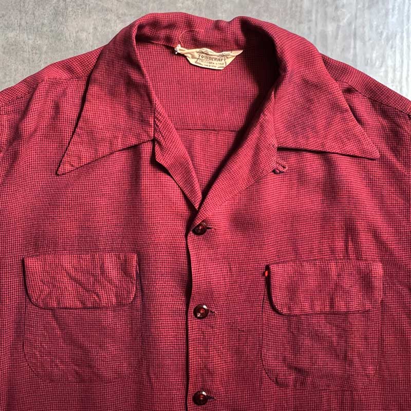50'S TOWN CRAFT Opan Collar Long Sleeve Shirts RED 50年代 タウン