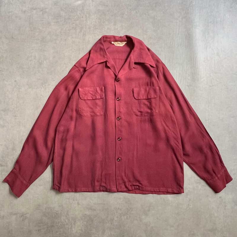 50'S TOWN CRAFT Opan Collar Long Sleeve Shirts RED 50年代
