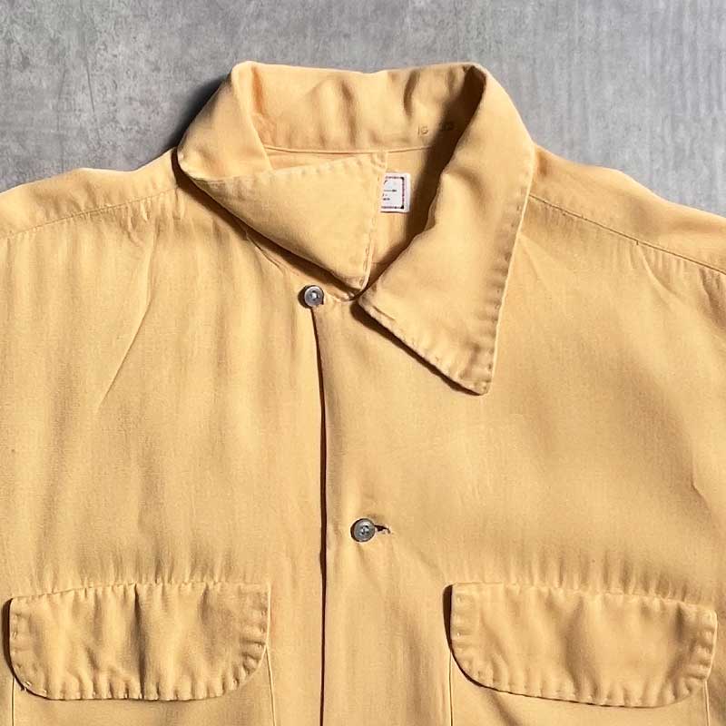 50'S ARROW Open Collar Long Sleeve Rayon Shirts YELLOW/16 Made in