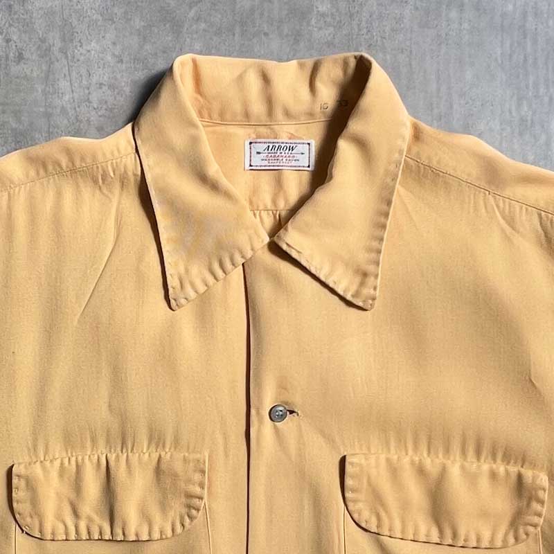 50'S ARROW Open Collar Long Sleeve Rayon Shirts YELLOW/16 Made in