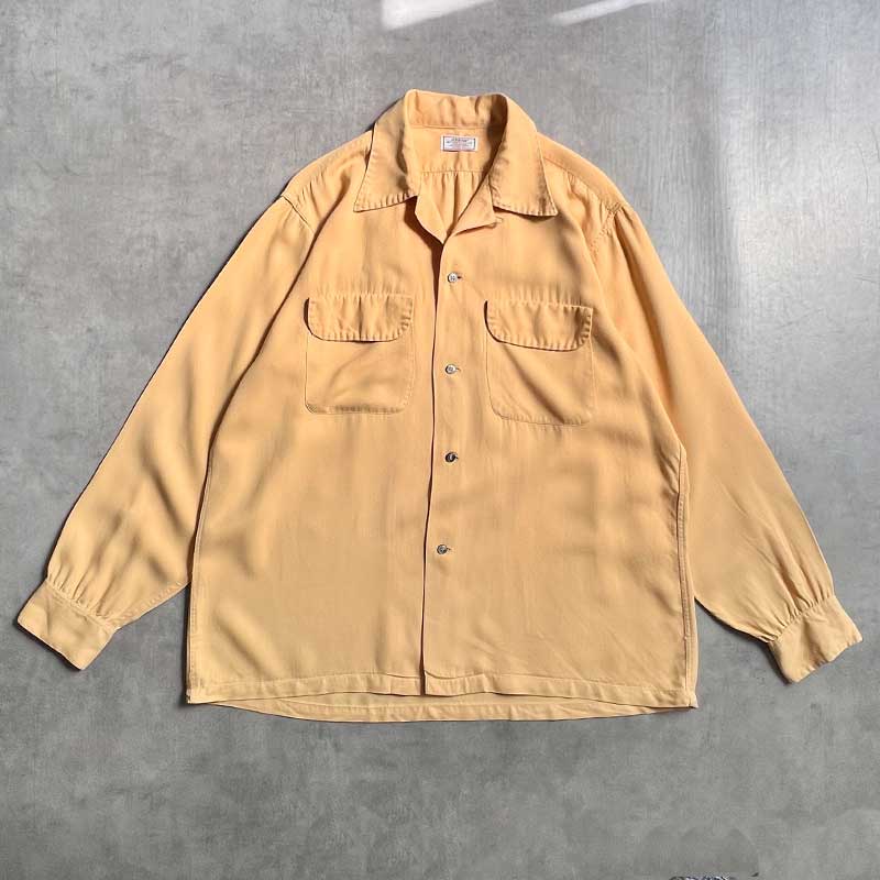 50'S ARROW Open Collar Long Sleeve Rayon Shirts YELLOW/16