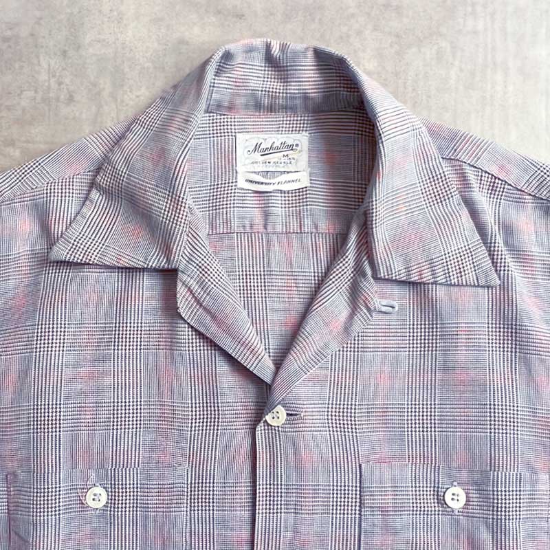 50'S MANHATTAN University Flannel Open Collar Long Sleeve Shirts