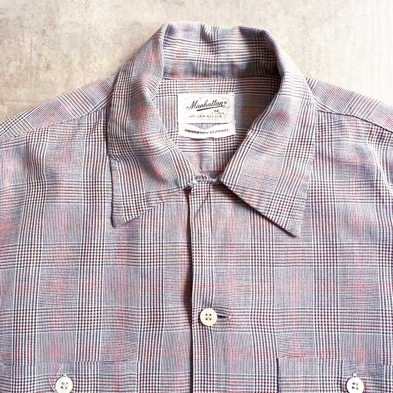 50'S MANHATTAN University Flannel Open Collar Long Sleeve Shirts