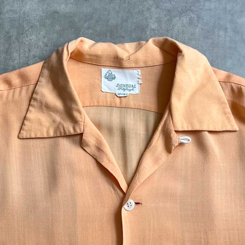 美品 ビンテージ オープンカラーシャツ サーモンピンク 開襟シャツ レーヨン 60'S DONEGAL Open Collar Long Sleeve Rayon Shirts SALMON