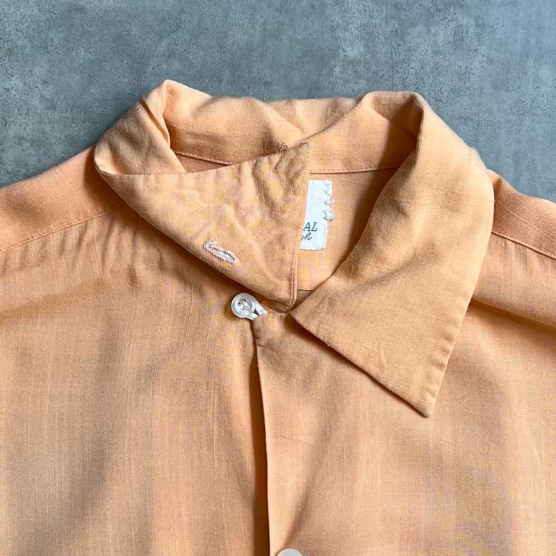 60'S DONEGAL Open Collar Long Sleeve Rayon Shirts SALMON PINK/L 60