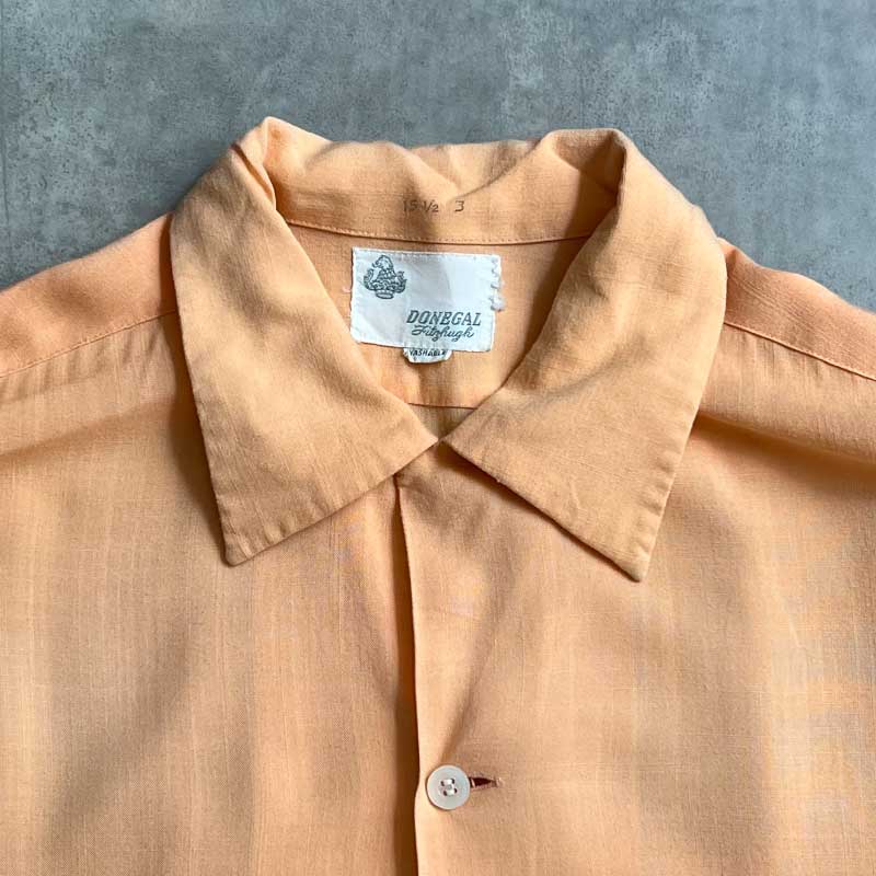 60'S DONEGAL Open Collar Long Sleeve Rayon Shirts SALMON PINK/L 60