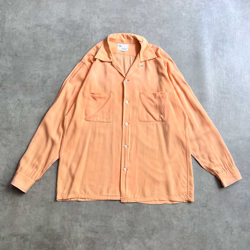 60'S DONEGAL Open Collar Long Sleeve Rayon Shirts SALMON