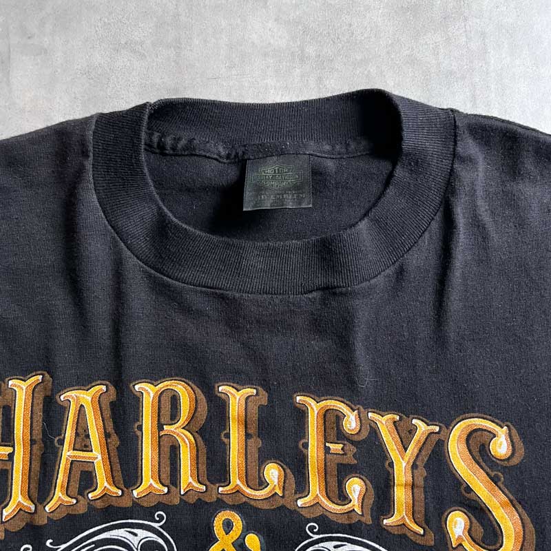 80'S HARLEY DAVIDSON 3D Emblem Good Wiskey Print T-Shirts BLACK/XL