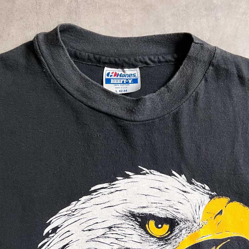 80'S HARLEY DAVIDSON Eagle Head Print T-Shirts BLACK/L Made in USA