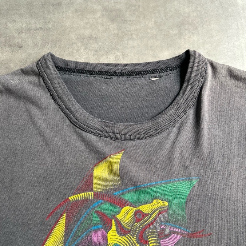 90'S M.C Escher Dragon Sun Fade T-Shirts BLACK 90年代 M.C