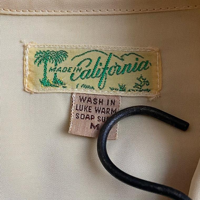 50'S CALIFORNIA RAYON GABADINE Open Collar Shirt Made in