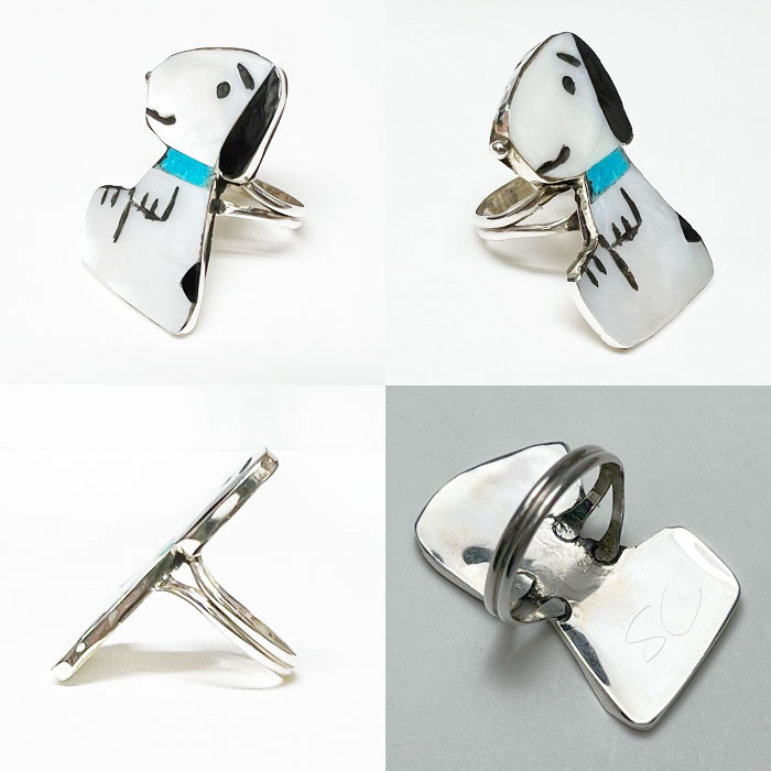 インディアンジュエリー ズニ族 スヌーピー インレイ シルバー リング