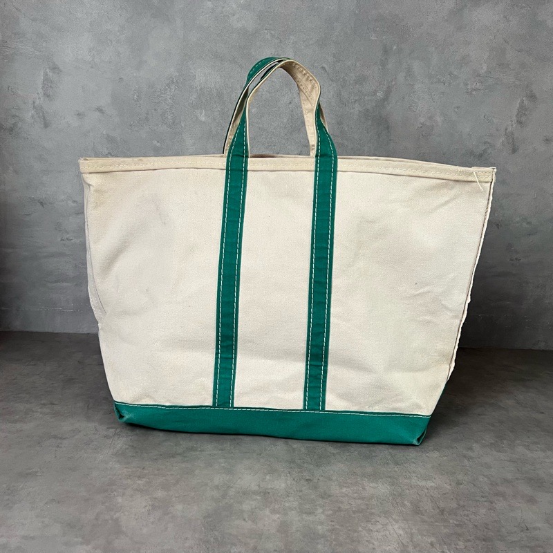 70'S L.L.Bean Boat And Tote Bag Side Tag WHITE/GREEN 70年代 L.L.