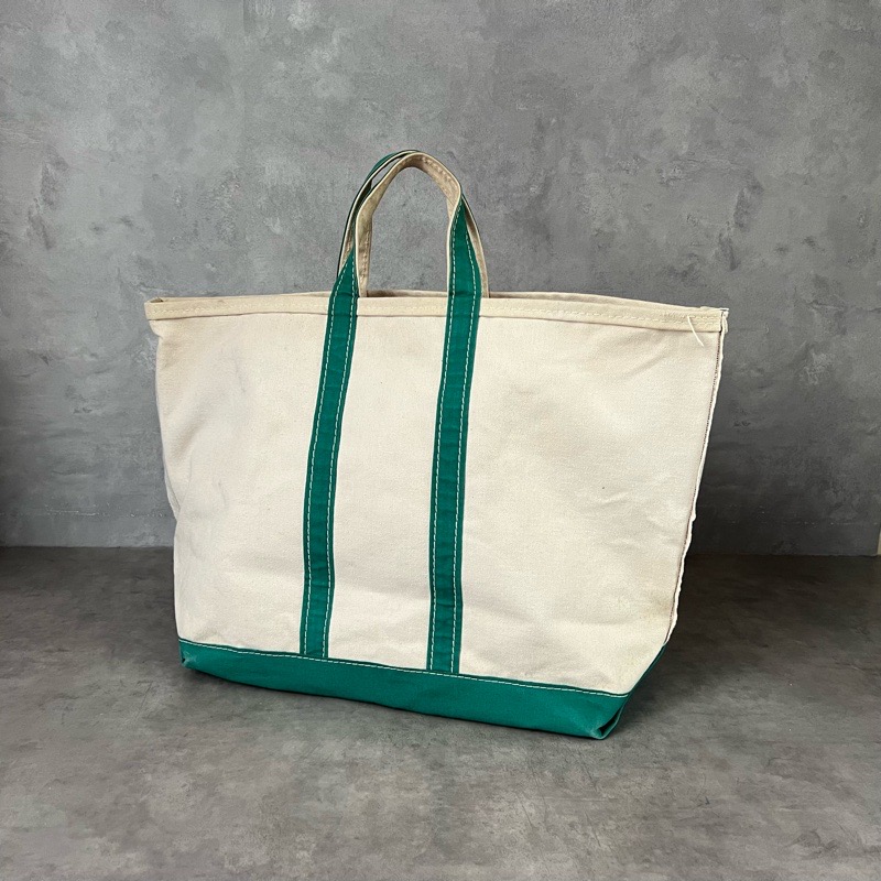 70'S L.L.Bean Boat And Tote Bag Side Tag WHITE/GREEN 70年代