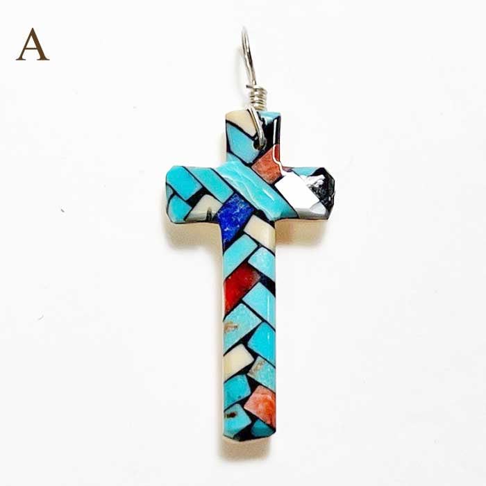 【ネイティブアメリカン インレイ クロスネックレス】 INDIAN JEWERLY SANTO DOMINGO 