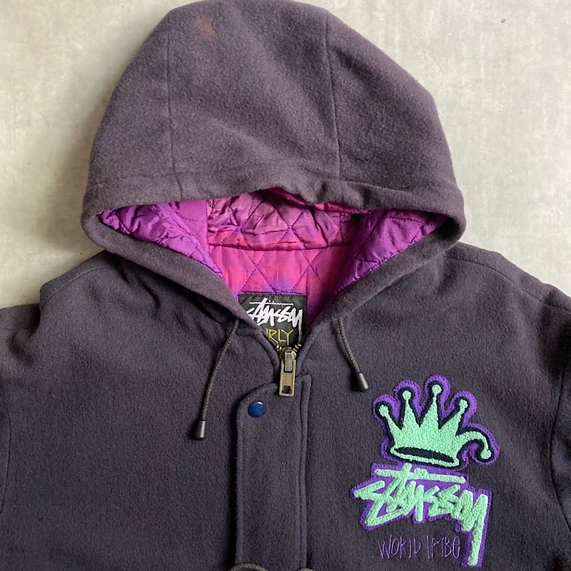 80's～ STUSSY BURLY GEAR WOOL COAT PURPLE/XL 80年代～ ステューシー