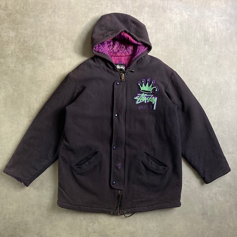 80's～ STUSSY BURLY GEAR WOOL COAT PURPLE/XL 80年代～ ステューシー
