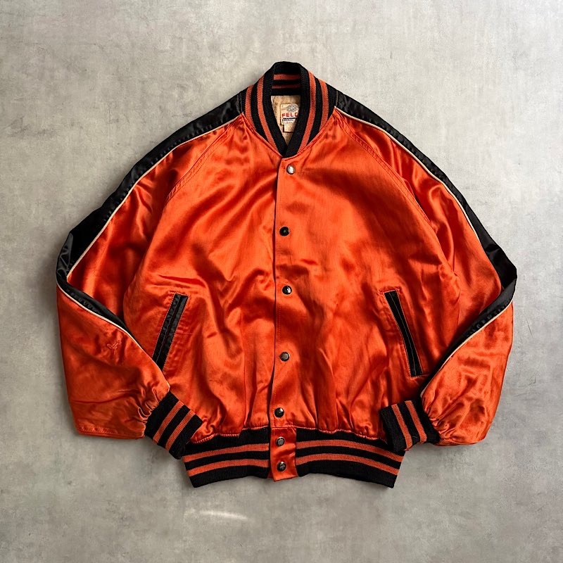 50's FELCO RAYON SATIN Varsity Jacket Orange 身幅63センチ 50年代