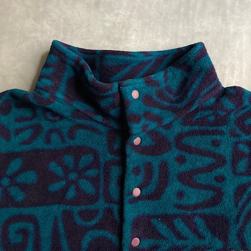 90's PATAGONIA Synchilla Snap-T Island Block Made in USA BLUE/L 90