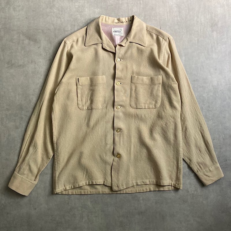 60's PENNY'S TOWNCRAFT Open Collar Box Shirts BEIGE/M 60年代 ぺ