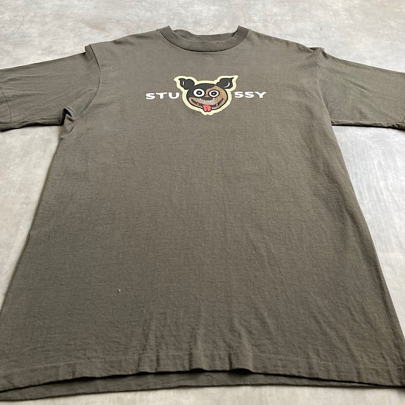 90's STUSSY Dog T-shirts Made in USA OLIVE/L 90年代 ステューシー