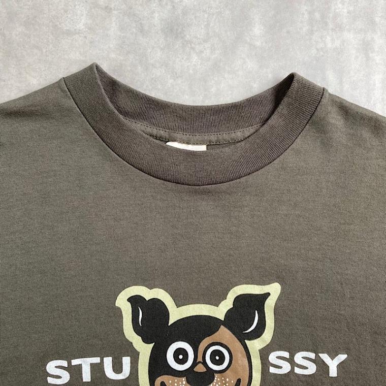 90's STUSSY Dog T-shirts Made in USA OLIVE/L 90年代 ステューシー
