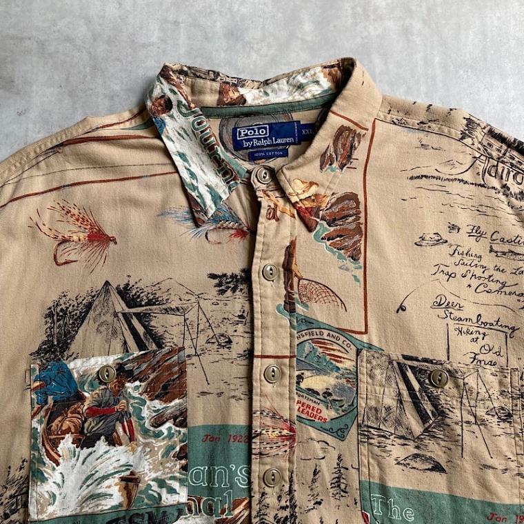 ポロラルフローレン　フィッシングシューティング シャツ S 90's Polo Ralph Lauren Fly Fishing Pattern Shirt 90年代 ポロ