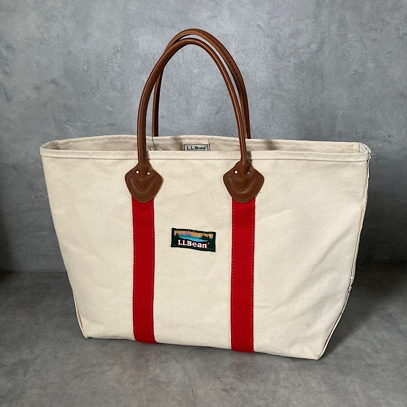 80's L.L BEAN Leather Handle Boatand Tote Bag NUT/RED 80年代