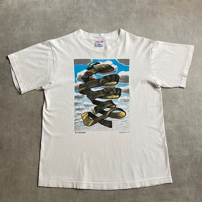 90's M.C. ESCHER RIND Art T-shirts Made in USA WHT/L 90年代