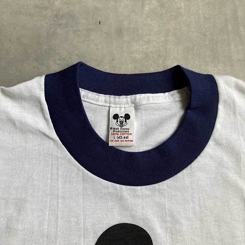 70-80's WALT DISNEY Mickey Mouse Ringer T-shirts Made in USA WHT/L