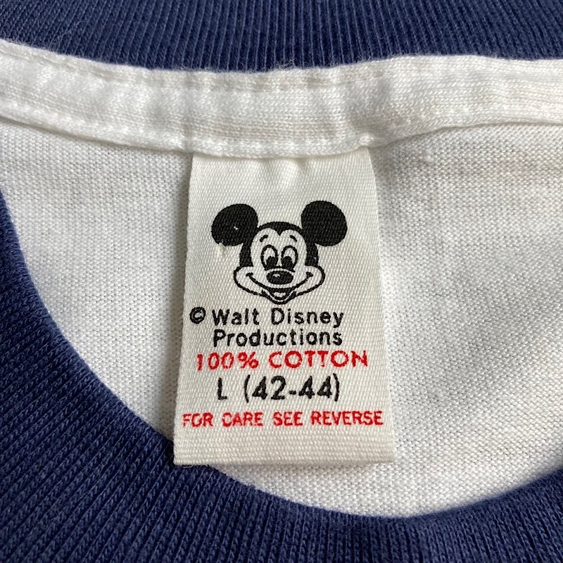 70-80's WALT DISNEY Mickey Mouse Ringer T-shirts Made in USA WHT/L