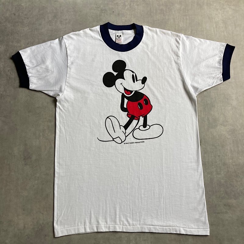 ミッキーマウス Disney 80's リンガーTシャツ ミッキーマウス ディズニー 【デッドストック】70〜80s リンガーTシャツ USA製 表記(XL) ホワイト トップス