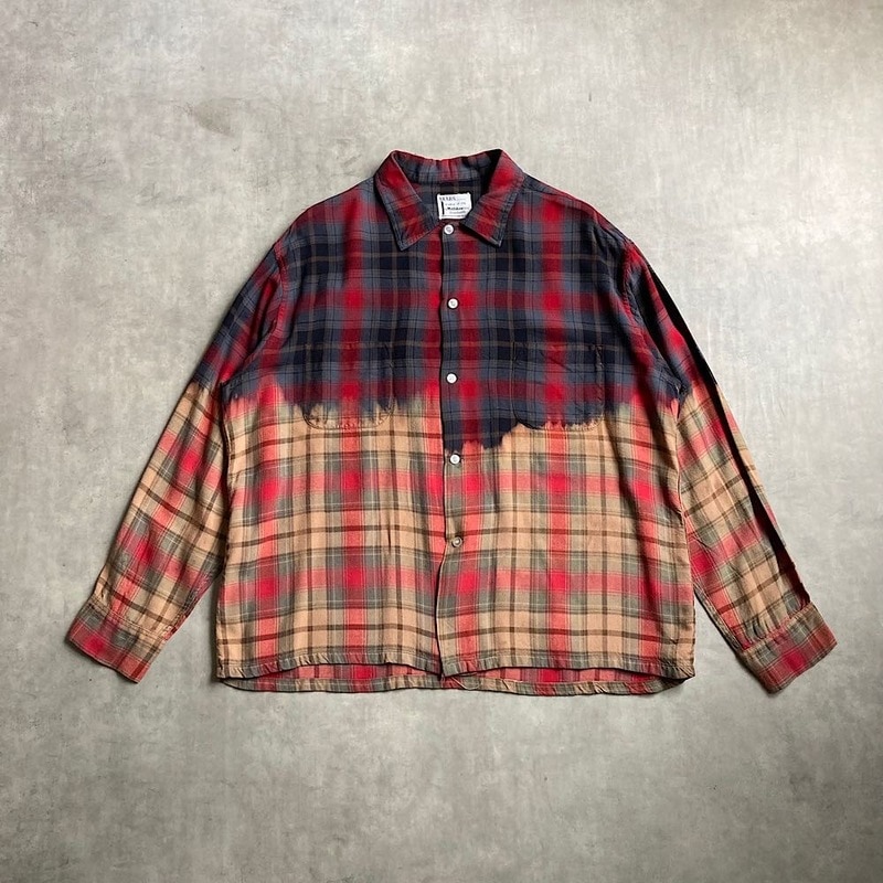 60s VINTAGE フェード オープンカラーシャツ 開襟 Sears USA 60's SEARS Open Collar Box Check Dyed Shirt 60年代 シアーズ