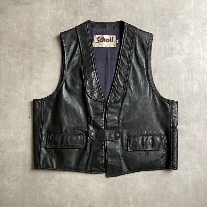 70～80's SCHOTT Leather Vest BLK 44 70～80年代 ショット レザー