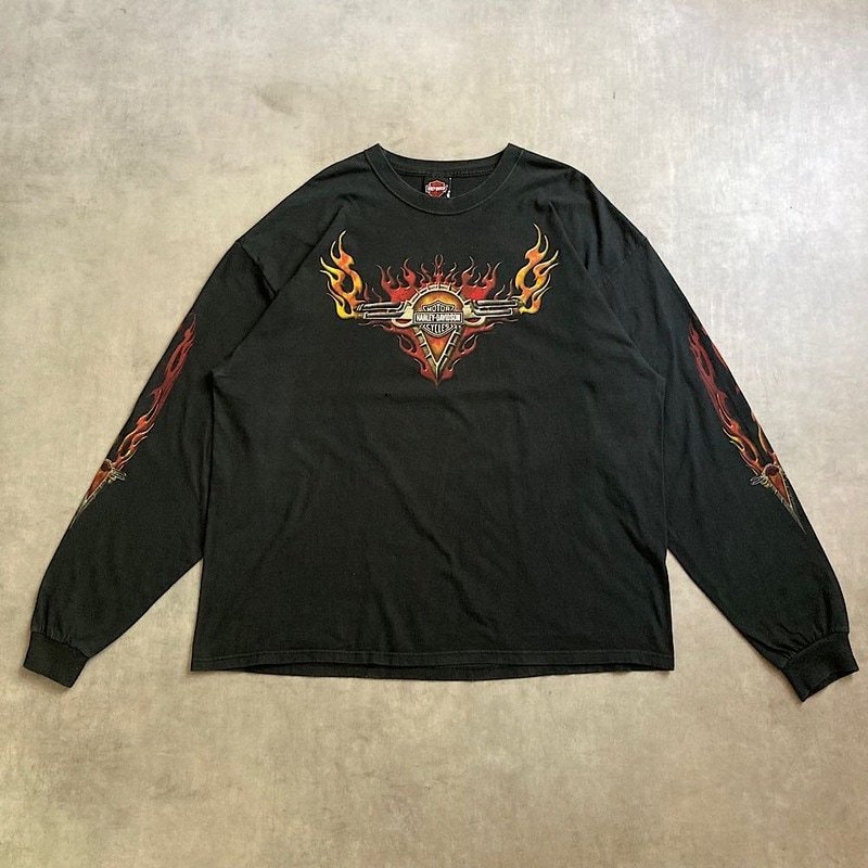 HARLEY DAVIDSON FIRE ハーレーダビッドソン 火 長袖シャツ 00's Harley-Davidson Flame Pattern L/S T-Shirts Made in USA 2000