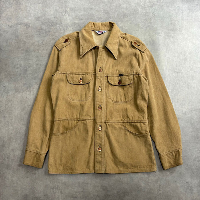 70's Wrangler Moleskin Cotton Shirts Jacket Made in USA BEIGE/M 70ǯ 󥰥顼 ⡼륹 ĥ㥱å ꥫ