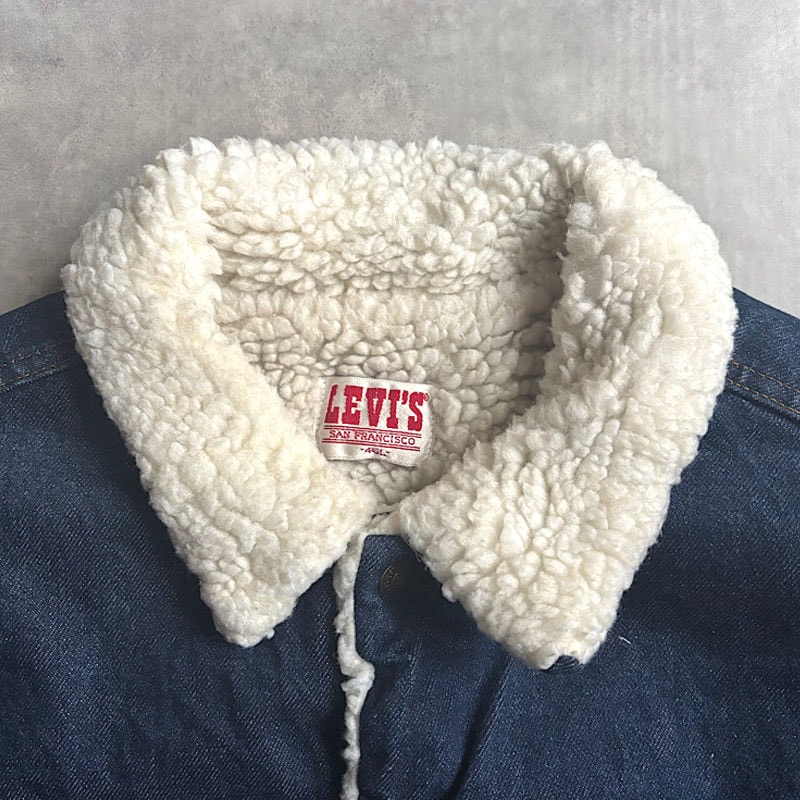 80's Levi's 71608-0216 Boa Denim Trucker Jacket Made in USA 46L 80