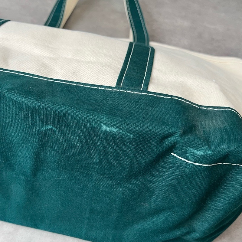 90'S L.L.Bean Boat And Tote Bag Made in USA WHITE/GREEN 90