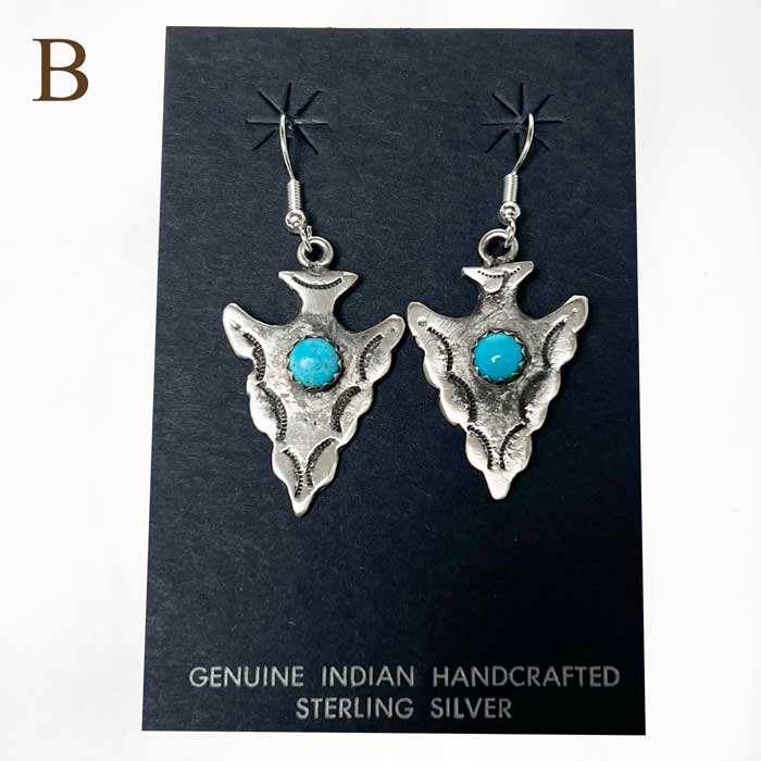 ǥ󥸥奨꡼ ʥХ² 󥰥ޥ  С إå եå ԥINDIAN JEWELRY NAVAJO "Chester Charlie""Cheryl Yazzie"  Kingman Turquoise Silver Arrow Head Hook Pierce 