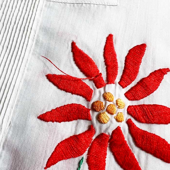 80'S GENUINA YUCATECA FLOWER EMBROIDED SHIRTS WHITE/46 80