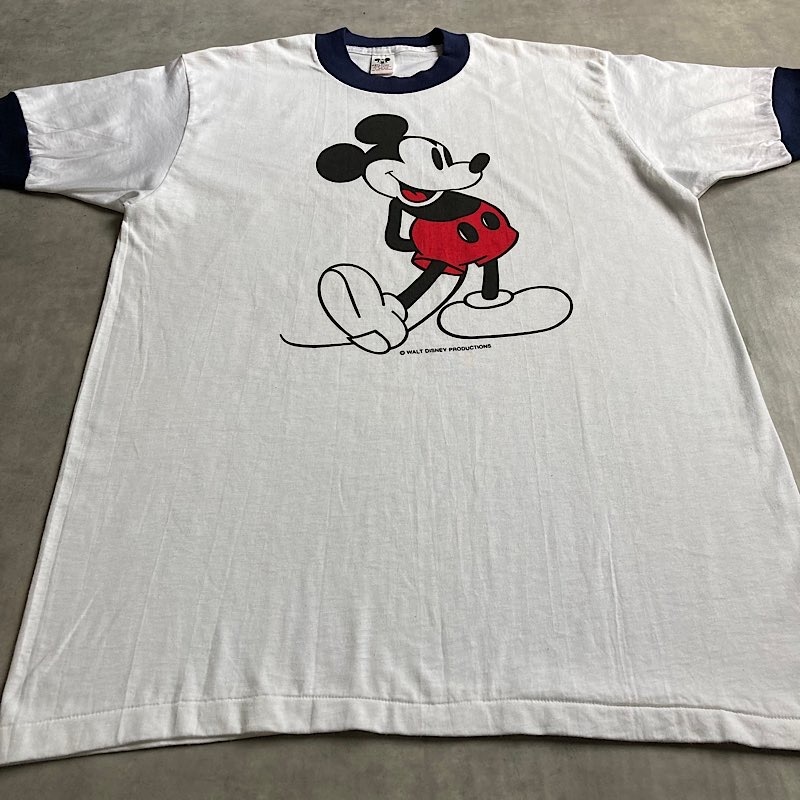 Disney ミッキー リンガーTシャツ USA製 ヴィンテージ　70's 70-80's WALT DISNEY Mickey Mouse Ringer T-shirts Made in USA WHT/L