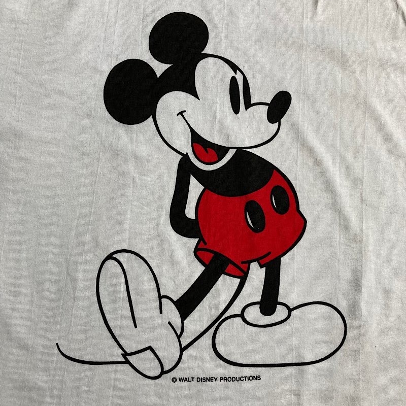 70-80's WALT DISNEY Mickey Mouse Ringer T-shirts Made in USA WHT/L