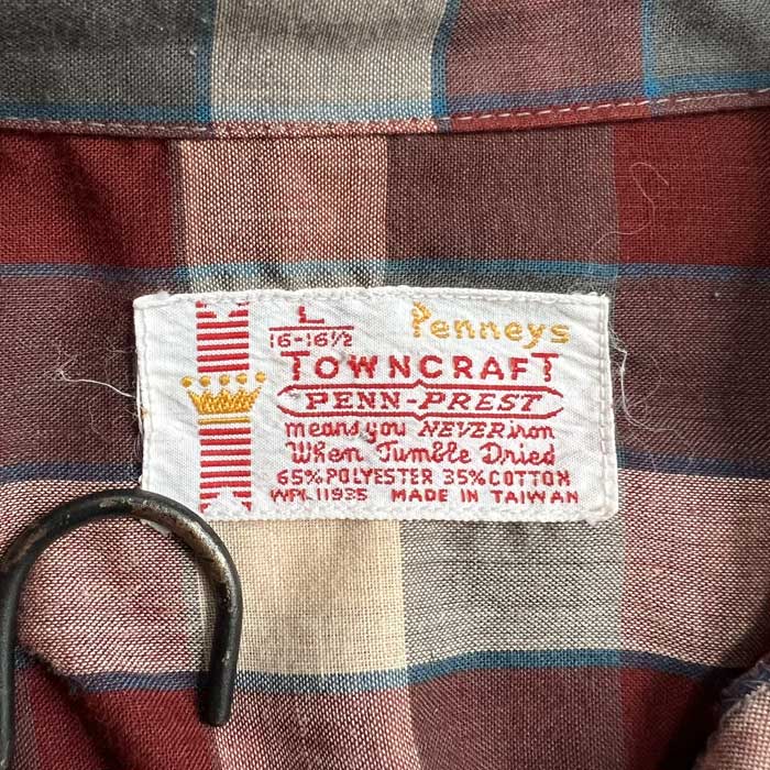 VINTAGE 60'S PENNEYS TOWN CRAFT PENN-PREST OPEN COLLAR CHECK LONG