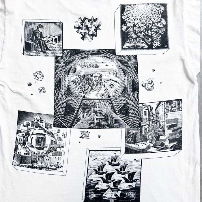 90's M.C. ESCHER MULTI DESIGN T-Shirts Made in USA WHITE/L 90年代