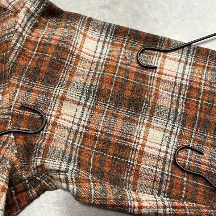 70's PENDLETON WOOL OPEN COLLAR CHECK SHIRTS BROWN/S Made in USA