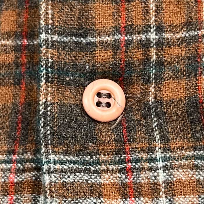 70's PENDLETON WOOL OPEN COLLAR CHECK SHIRTS BROWN/S Made in USA