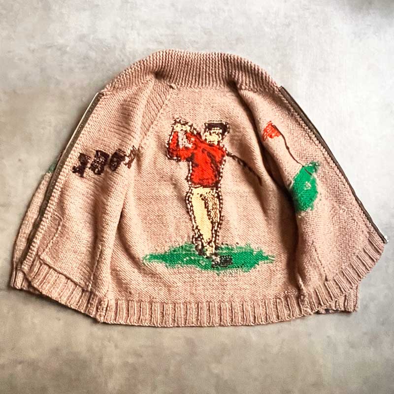 60sカウチンセーターLIGHTNING ZIP GOLF柄　ヴィンテージ 50-60'S Cowichan Golf Pattern Sweater Lightning Zipper 50-60