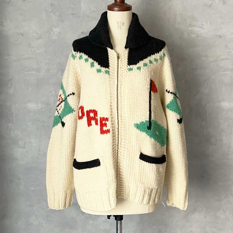 50-60'S Cowichan Golf Pattern Sweater Lightning Zipper 50-60年代